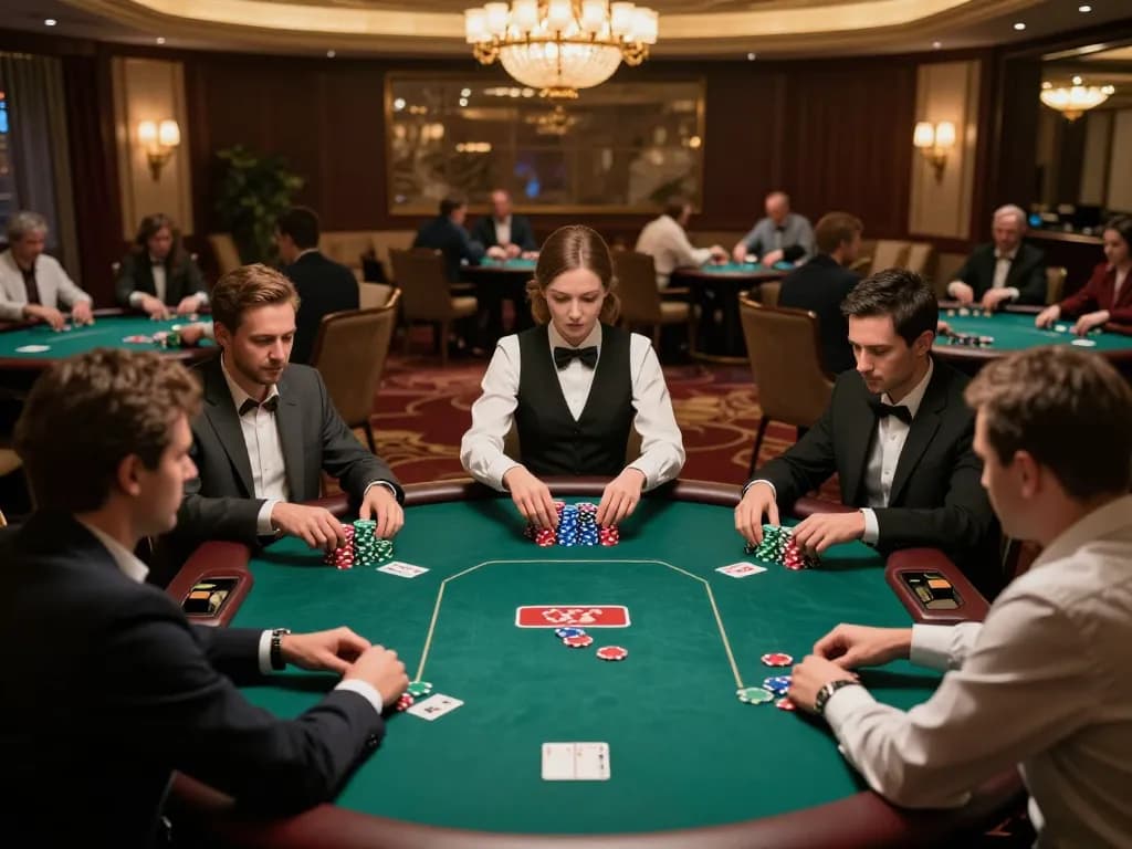 Nohu90 players engaged in a high-stakes poker game, showcasing strategic moves and vibrant chips