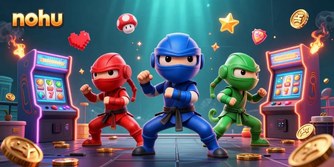 Experience nohu in an energized 3D casino scene featuring chameleons with gaming elements.