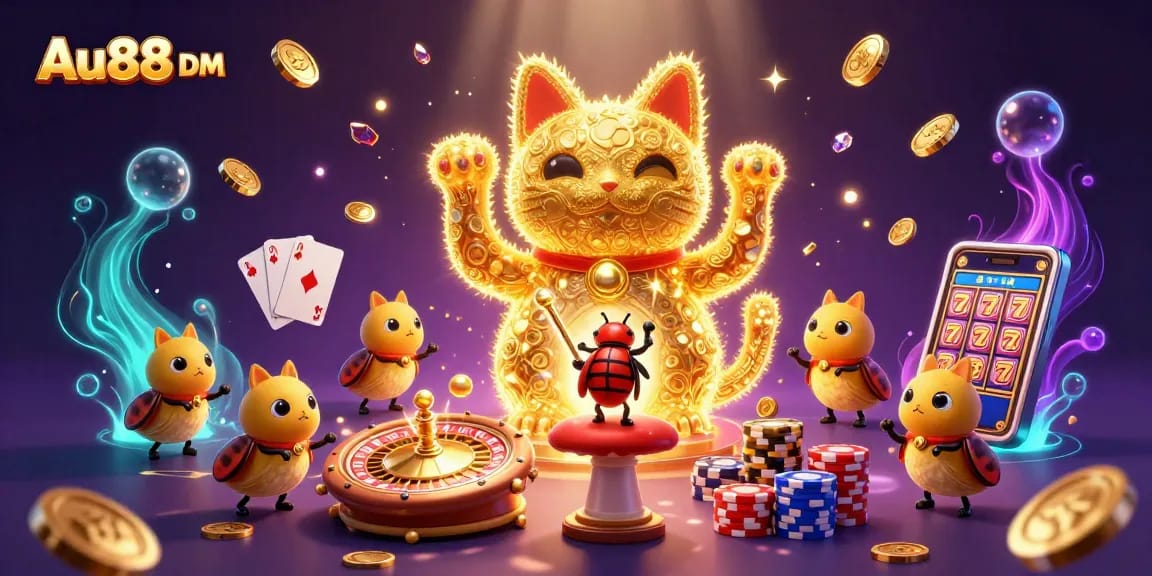 Engage with dynamic casino excitement at Au88 DM with vibrant lucky cat illusions.