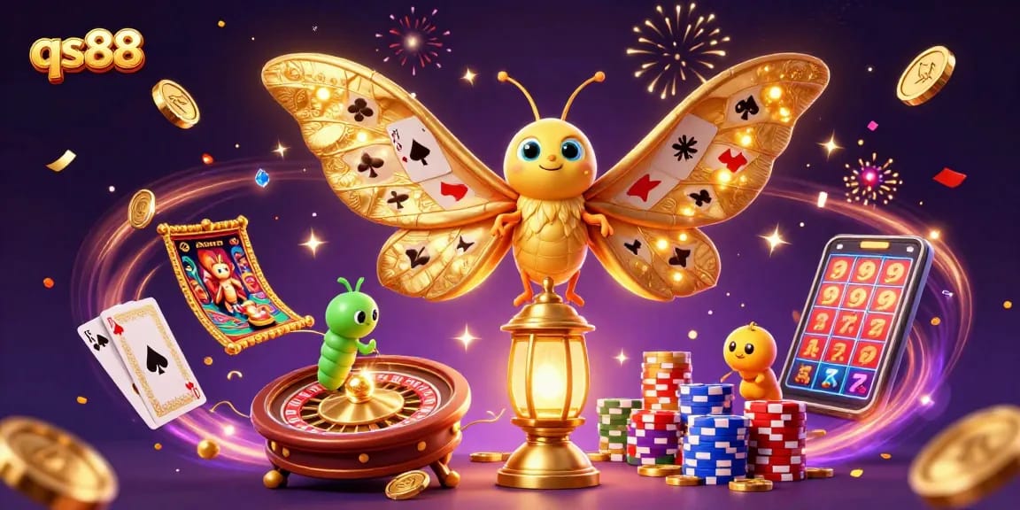 Experience the thrills of qs88 casino with vibrant games and dynamic elements in a dazzling 3D illustration.
