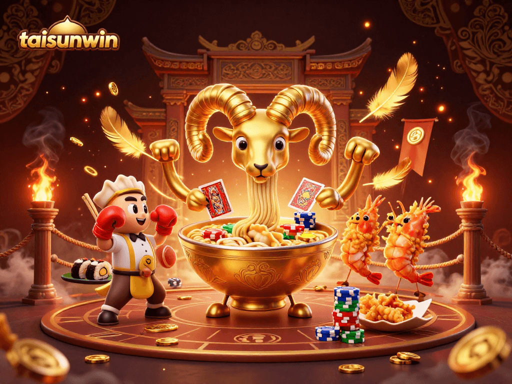 Engage in thrilling gaming with taisunwin's 3D ramen bowl dealer, vibrant casino atmosphere.