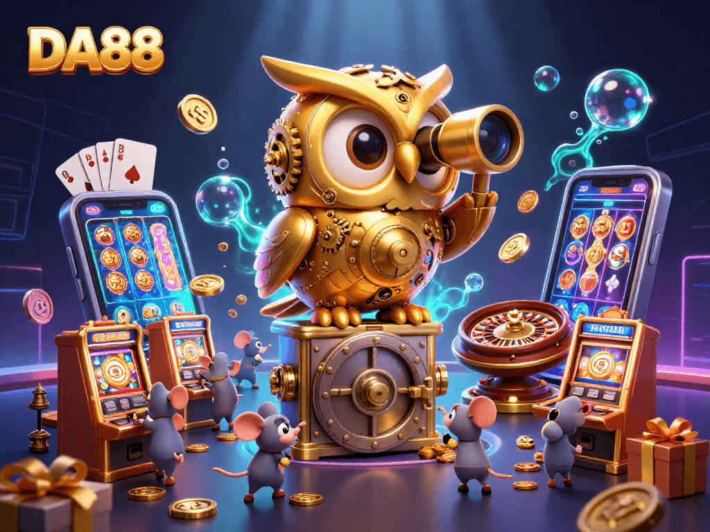 Engage with the DA88 experience featuring a lively casino scene of animated creatures winning big!