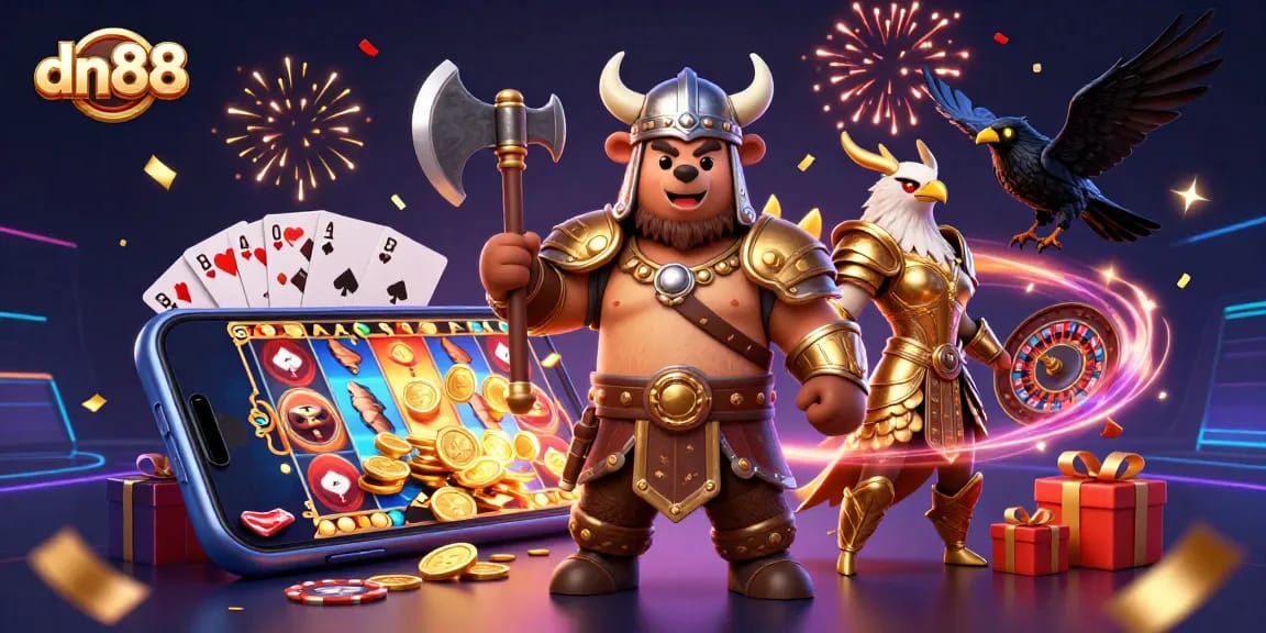 Win big with dn88's exhilarating slot experience featuring a Viking bear and golden eagle.