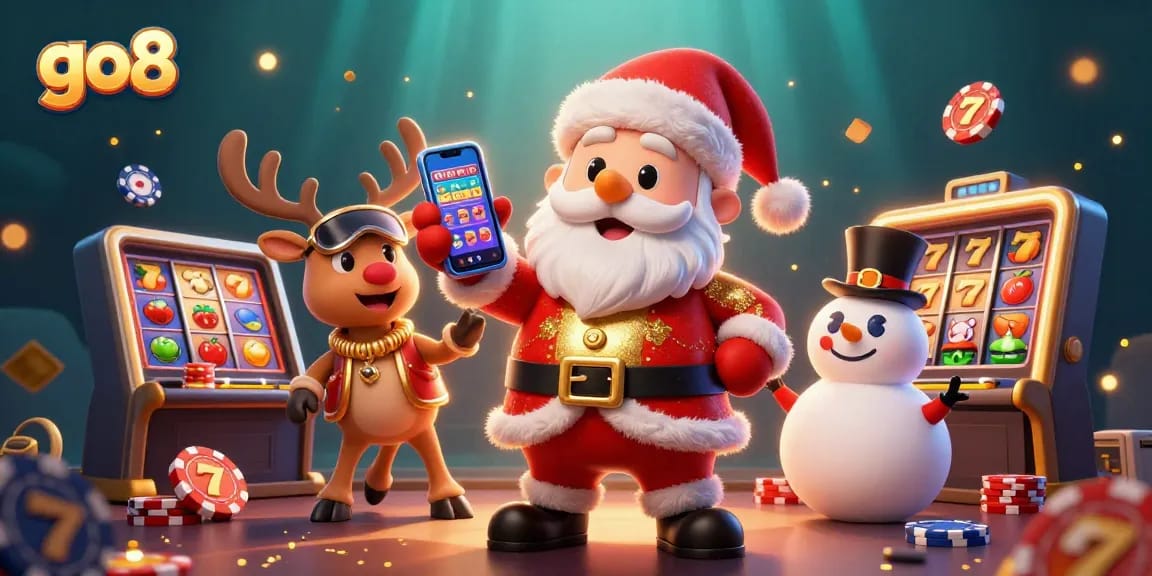 Engage with go8's thrilling world of slots as Santa and friends celebrate big wins with dynamic casino visuals.