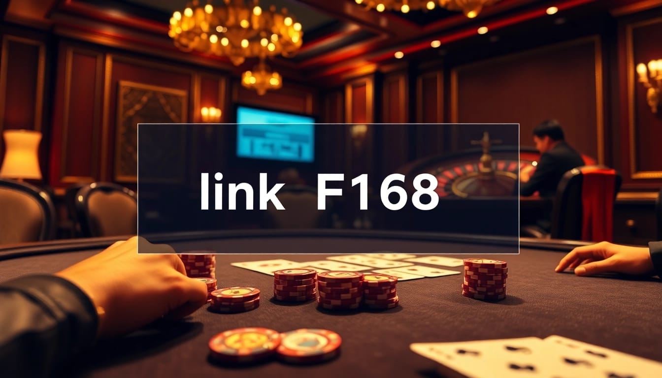 Experience the excitement of link F168 at a luxurious casino poker table with spinning roulette.