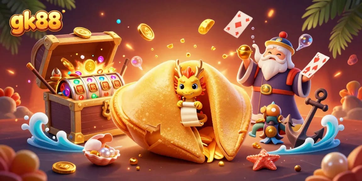 Spin the reels on gk88 and uncover treasures in this vibrant 3D casino scene.