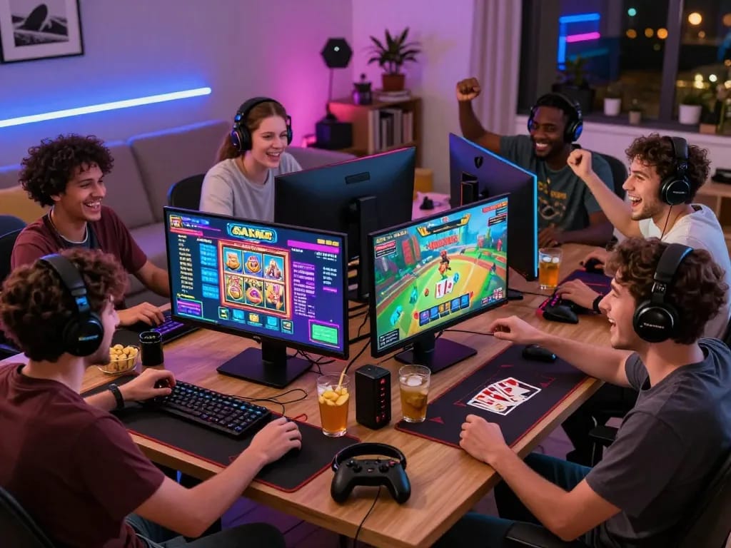 Players enjoying a lively gaming session on Go88 platform with vibrant game graphics and exciting atmosphere.