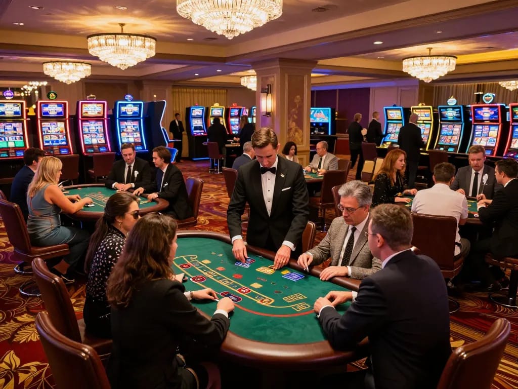 Players immersed in card games at Nhà cái Dabet, highlighting an elegant casino environment.
