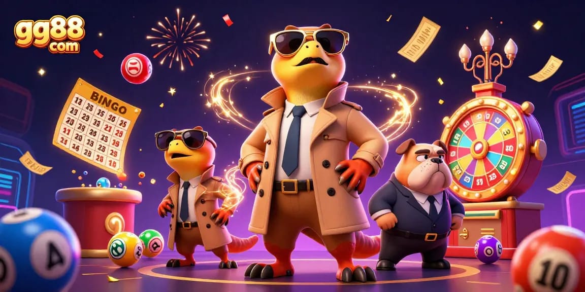 Engage with gg88 com for exciting casino games and lottery fun, featuring cartoon raptors in casino scene.