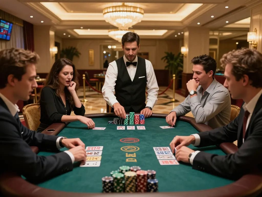 rik88 players strategizing during a thrilling blackjack game at a luxurious casino