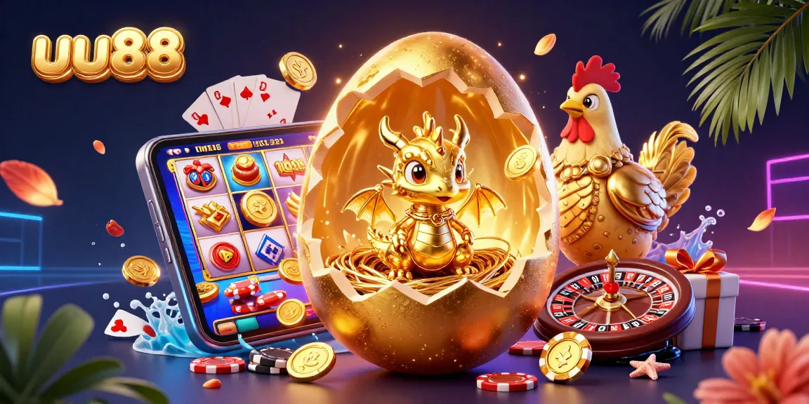 Spin slot games with uu88, showcasing a golden dragon and poker chips in a vibrant 3D casino scene.