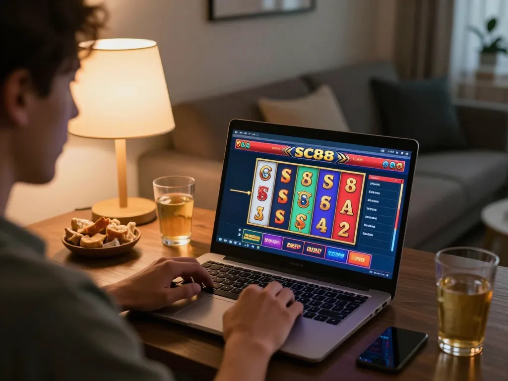 Player exploring the SC88 casino interface while enjoying a cozy home gaming experience