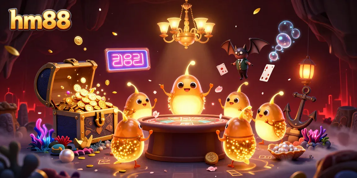 Experience the excitement of hm88 with glowing glowworms and a bat dealer in a vibrant casino setting.