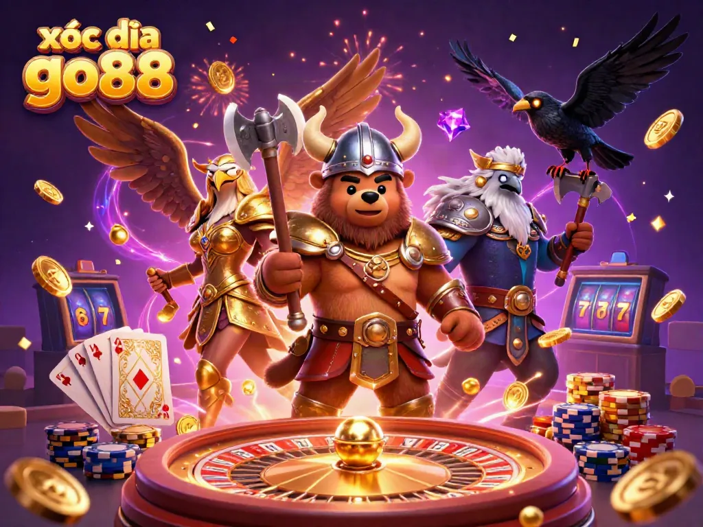 Experience excitement with xóc đĩa go88, showcasing vibrant casino elements and engaging characters in an immersive setting.
