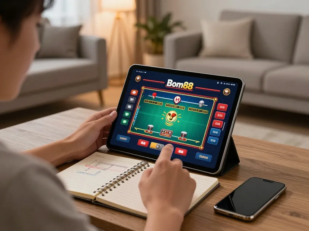Engaging mobile gaming experience using the Bom88 chính thức app, showcasing active gameplay.