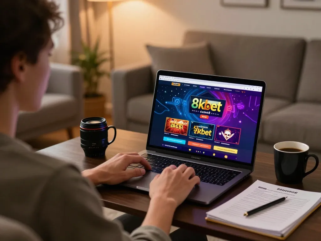 Engaged user playing at 8kbet online casino from a cozy home setup, showcasing strategic gameplay.