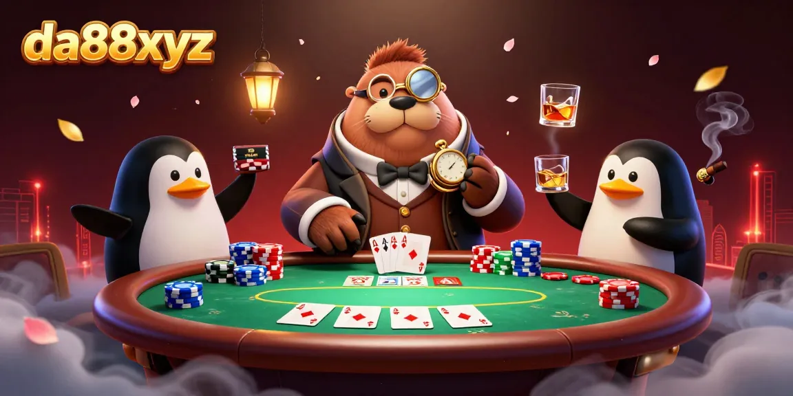 Engage in thrilling poker action at da88xyz with a jolly walrus and sophisticated dealer.