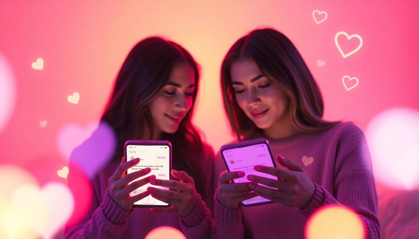 Sexting AI concept showing a couple playfully texting on smartphones in an intimate, warm-lit environment.