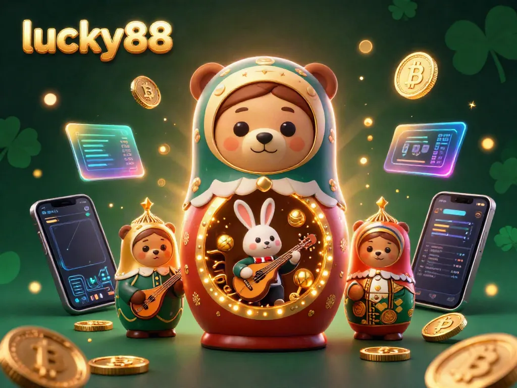 Engage in vibrant online gaming with lucky88, showcasing cartoon bears in dealer outfits and cryptocurrency elements.