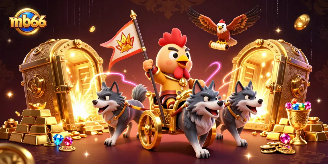 Experience mb66's thrilling gameplay in this detailed illustration of a rooster warlord leading a legendary treasure hunt.