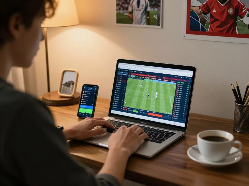 Engaging in dynamic sports betting on keonhacai through online platforms in a stylish home setup