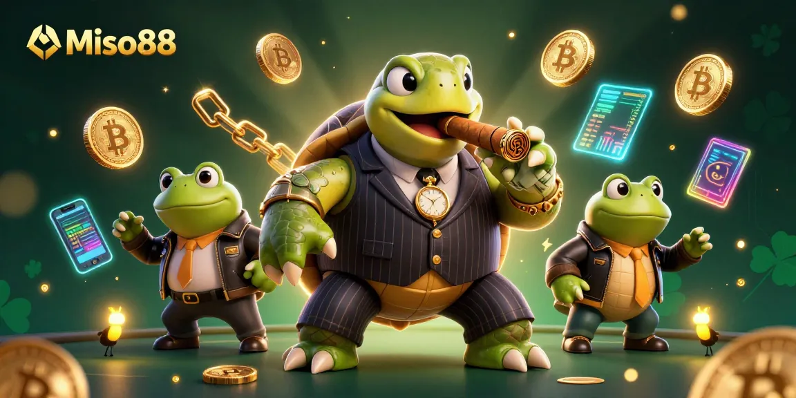 Miso88 offers exhilarating casino experiences with a vibrant illustration showcasing lively characters against a rich gambling theme.