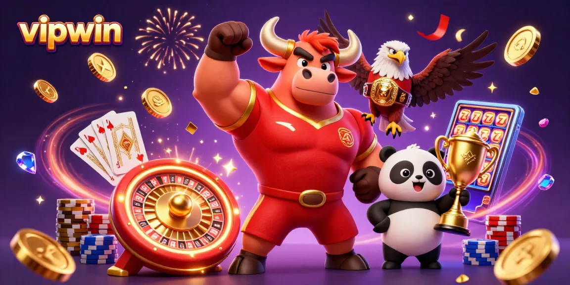 Engage with vipwin's exciting gaming world featuring vibrant casino elements and characters.
