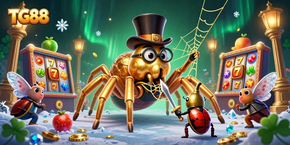 Engage with exciting slot gaming at TG88, featuring a golden tarantula amidst dynamic gaming elements.