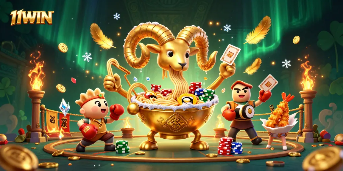 Engaging 3D scene showcasing the vibrant energy of 11WIN with animated characters dealing cards and betting tokens.