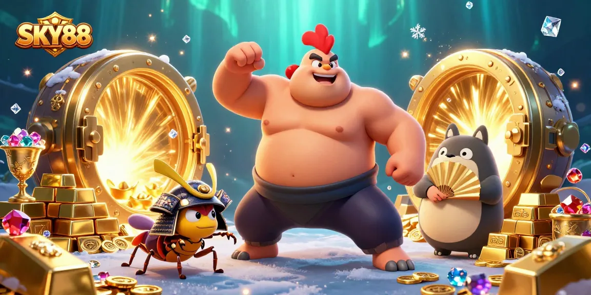 Experience the excitement of SKY88 as powerful characters engage in epic gambling adventures amidst treasure and jewels.