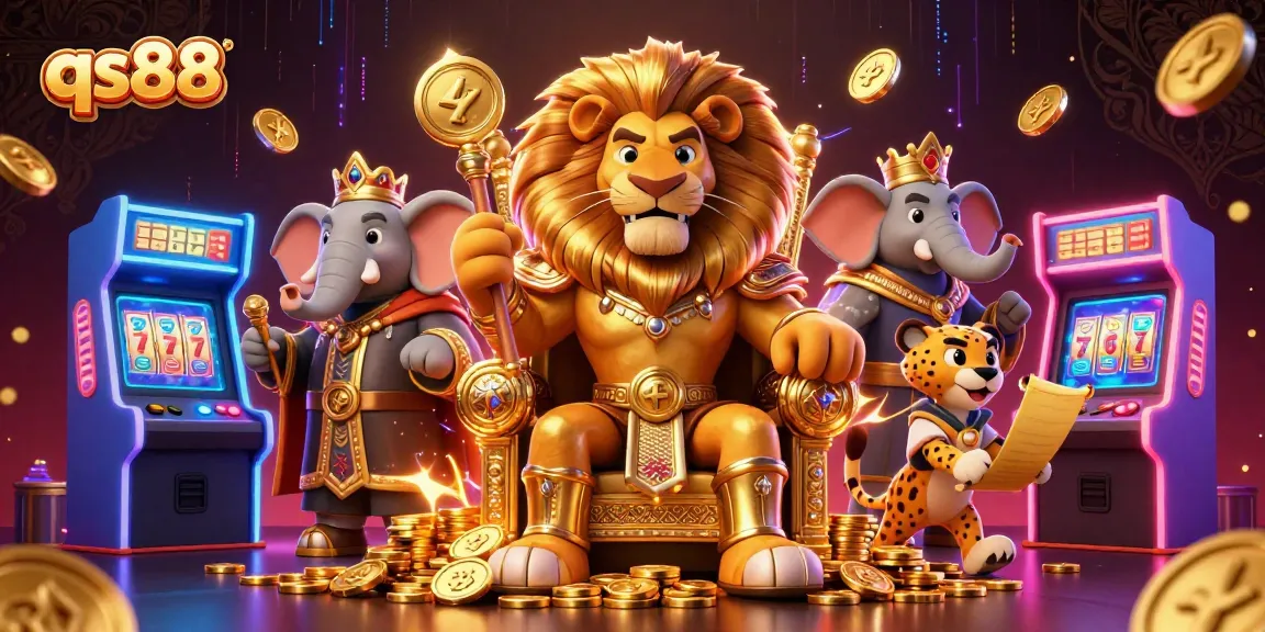 Experience thrilling slots at qs88 with lively characters in a dynamic casino scene.